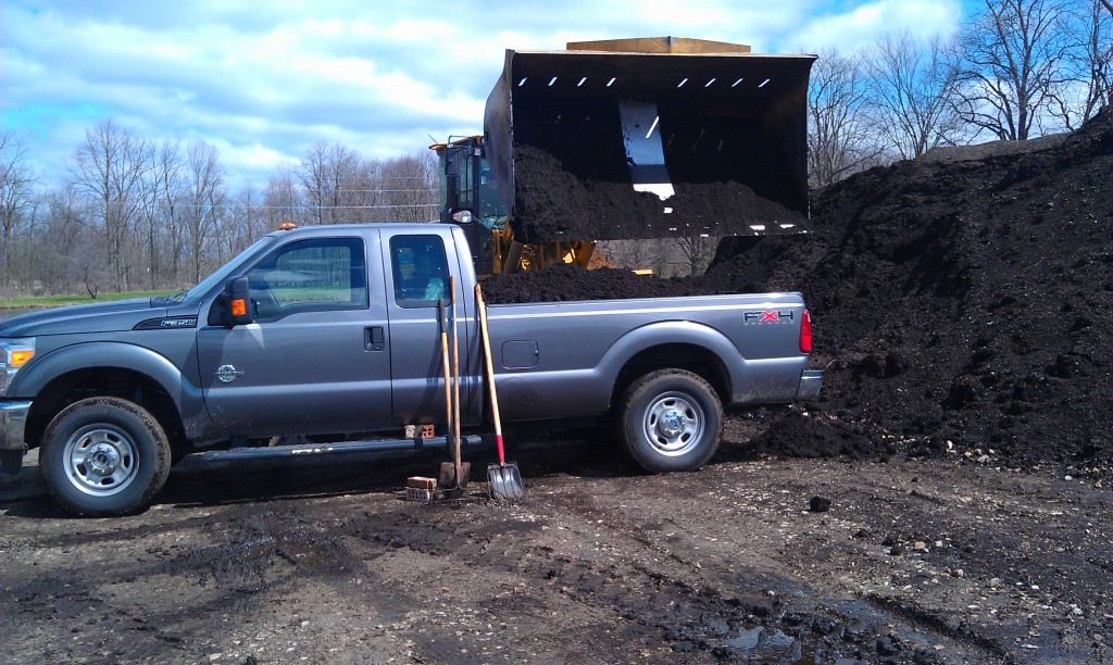 Getting compost from the city of Ann Arbor Compost Center. 