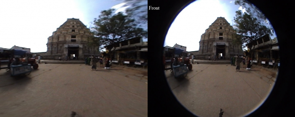 Dewarped image on the left and input circular fisheye image on the right. 